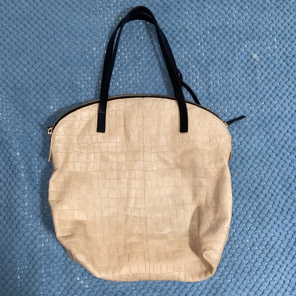 Linde Gallery St. Barth Flamands Alligator Embossed Leather Tote Made in France - Picture 3 of 5